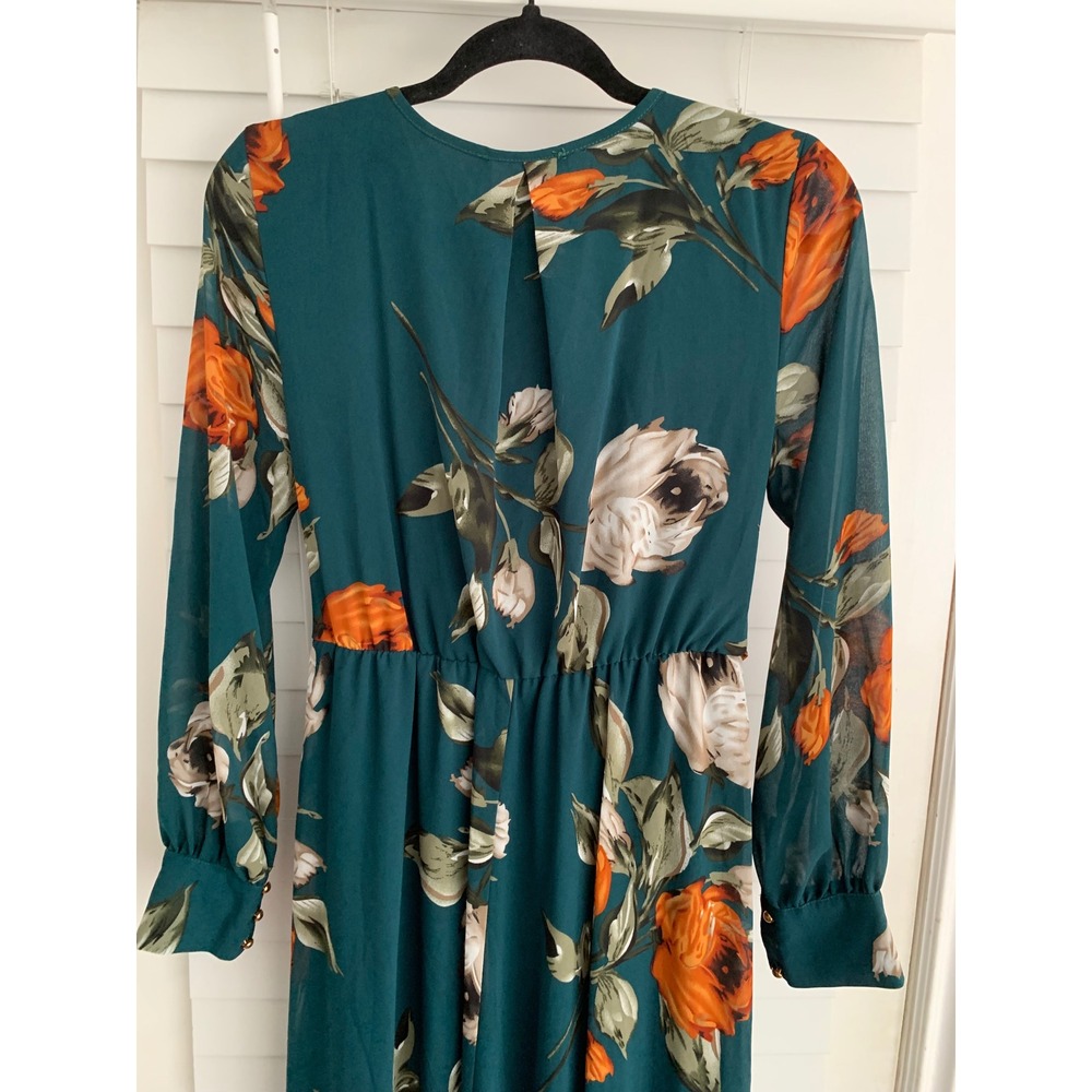 Baltic Born Lydia Green Floral Maxi Dress Long Sleeve Wrap V-Neck Size M New - Picture 3 of 6
